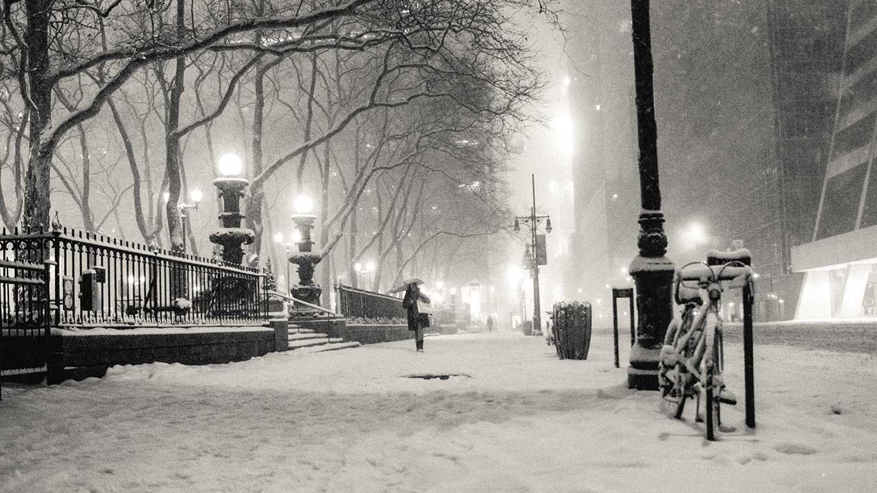 black and white, winter, snow, New York City